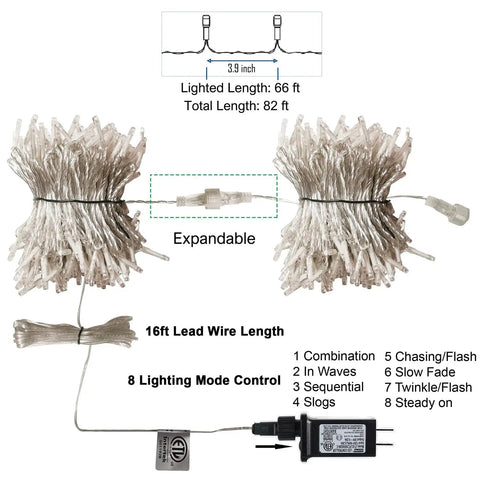 Extra Long 98.5Ft 300 LED String Lights Indoor Outdoor Plug In Waterproof Fairy Lights With 8 Modes and diagram