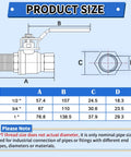 Diagram showing dimensions for Three Quarter Inch Ball Valve With Locking Handle Full Port 304 Stainless Steel NPT Threaded Female To Male