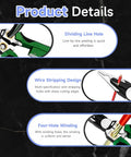 8-In-1 Wire Stripper With Voltage Tester Pro-Grade Heavy Duty 12 To 220V AC DC Electrician Pliers showing details on features like dividing line hole, wire stripping design, and four-hole winding.
