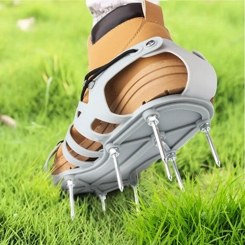 Lawn Aerator Shoes With Wrap Around Lacing And Spiked Soles For Easy Grass Aeration No Fuss Flexible Bendable Sole One Size Fits All