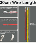 Top Notch 18Awg Speaker Wire Connectors Kit Loaded With 6.3Mm Pre Crimped Female Spade Terminals Tight for Car Audio Installations and Home Rig Hookups, showing 30cm wire length with pre-crimped terminals.