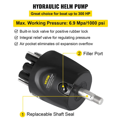Hydraulic helm pump for outboard hydraulic steering kit for boats with 300HP cylinder, helm pump and 20ft hydraulic hose set