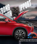 Beefed Up Front Hood Struts For 2010 2015 Lexus RX350 RX450H showcased holding open hood with strength graphic.