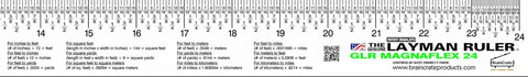 Magnetic Flexible Ruler For Metal Surfaces 24 Inch Stark White with conversion charts for measurements, workshops and labs.