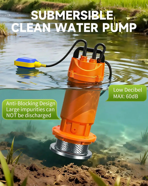 1HP Submersible Drain Pump With Float Switch Aluminum Sump Pump for basement flooding and garden water removal underwater view