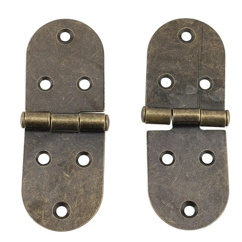 180 Degree Folding Flush Hinge Set with bronze finish for vintage furniture, heavy duty iron for sewing tables and craft projects