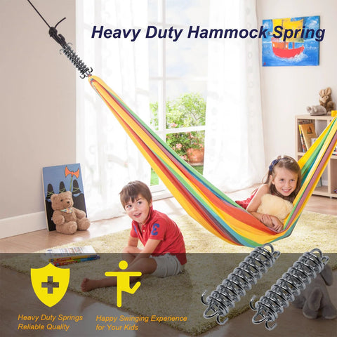 Two-piece stainless steel porch swing springs for hammocks; heavy-duty, 300 lb capacity.
