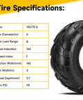 Tubeless 145/70-6 Mini Bike Tire For Coleman CT100U Baja with flame tread and tire specifications table