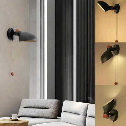 Industrial Style Wall Sconce With Pull Chain Switch Up Down Adjustable Metal Shade Retro Bedside Light For Mirror Bedroom Bathroom Hallway E26 E27 Socket Bulb Not Included LED CFL Compatible, black metal shade wall light in living room