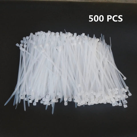 Heavy Duty 4 Inch Cable Ties 500 Pack With 40 Lbs Tensile Strength UV Resistant Self Locking Nylon Zip Ties For Wiring Automotive And Home Projects DIY Ready Built To Last, 500 pcs displayed on black surface