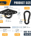 2650Lb Beefy Heavy Duty Ceiling Swing Hangers 2 Pack With Snap Carabiners, 304 Stainless Steel shown with dimensions and components