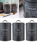 Metal Coffee Canister Set Of 3 With Tight Seal Lids These Wide Mouth Kitchen Food Storage Jars Are A Flat Out Home Run keeping Coffee Beans Sugar Tea Nuts And Herbs Fresh On Your Counter Zero Sweat with labels.