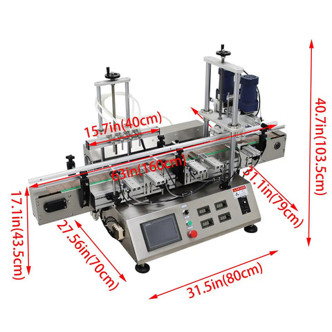 Automatic Liquid Filling And Bottle Capping Sealer Machine Desktop Four Head Magnetic Pump Adjustable Speed Conveyor Belt dimensions and layout view.