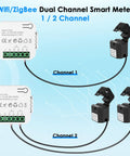 Dual Channel Home Energy Monitor With 2x120A Sensors Real Time Electricity Usage Tracking For Household Power WiFi Energy Meter