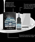 Windshield Crack Repair Kit With Advanced Repair Liquid, Quick Fix For Cracks And Chips, box and bottle on a plate