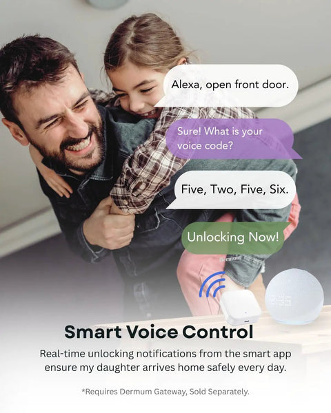 Father and daughter using Fingerprint Smart Lock With Keypad And App Control Keyless Entry Biometric Deadbolt.