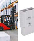 Heavy Duty 350 Amp 600 Volt Forklift Battery Connector And Jumper Plug For Towing Winch And Electric Charging with secure clip.