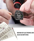 Micro Screw Repair Kit With Precision Screwdriver, fixing watch with 630 silver stainless micro screws in 18 sizes, no tweezers needed.