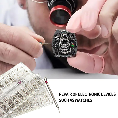 Micro Screw Repair Kit With Precision Screwdriver, fixing watch with 630 silver stainless micro screws in 18 sizes, no tweezers needed.