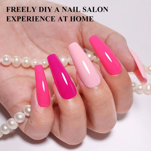 Hema Free Pink Gel Nail Polish Set With 6 Colors 10ml Each Soak Off Gel Polish Kit on nails in baby blush and hot pink shades