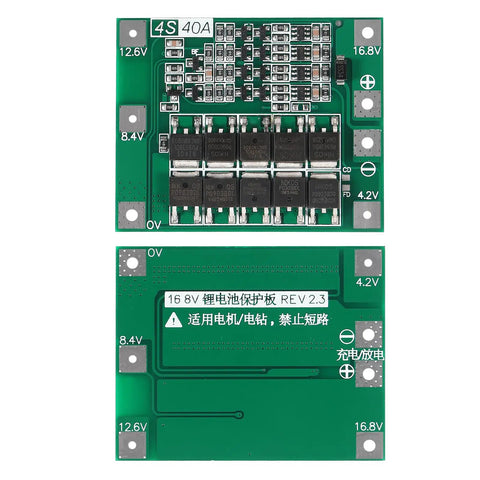 Hella Solid Heavy Duty 4S 40A 16.8V 18650 Lithium Battery Protection Bms Module with circuit board layout and connections.