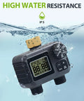 High water resistance 2 Zone Sprinkler Timer For Garden Hose with IP5 rating and brass connector submerged in water