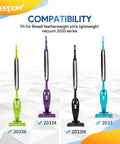 Bissell Featherweight Stick Vacuum models 2033, 2033M, 20334, and 20336 compatibility chart with colorful vacuums.