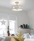 Bedroom with Crystal Chrome Ceiling Light Fixture With 3 Lights Flush Mount Round 15 Inch Chandelier for modern glam look