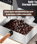 No Stress Daily Roasts With This 200 Gram Electric Coffee Machine showing a split-type storage tray filled with coffee beans.