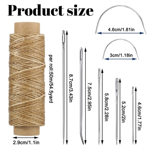 Two Roll Waxed Thread Sewing Kit With Seven Hand Needles For Diy Home Upholstery, Carpet, Canvas, Bags And Sofa Repair