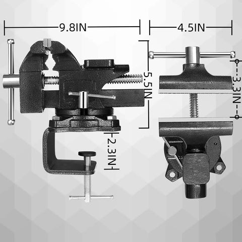 Beefy Heavy Duty Bench Vise Four And A Half Inch Table Vise With Two In One Soft Jaws And A 270 Degree Swivel Base For Woodworking Home Workshop Welding And DIY Projects Clamps To Table Or Attaches To Your Workbench, 4.5 in
