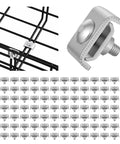 Galvanized Wire Connector Clips 100 Pack Heavy Duty Wall Cable Tray Holder Rugged Carbon Steel Construction showing clips in use and layout.