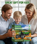 Child holding Remote Control Tractor Toy With RC Trailer 23.6 Inch 1/16 Scale Monster Truck set with parents.