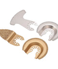 Four Piece Oscillating Saw Blade Set for Grout Tile and Masonry, ideal multi tool kit with carbide blades and high heat tolerance
