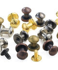 75 Pack Round Head Button Studs And Chicago Screws With Sleek Zinc Alloy Heads For Heavy Duty Leather Crafting Apparel Fix Ups And Purse Repairs A Hella Solid Hardware Kit That Tops Off Your Diy Projects And Locks Seams Tight - assorted round head studs in shiny zinc finishes.