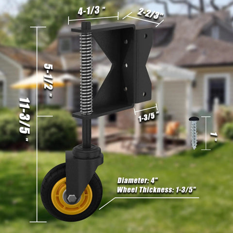 4 Inch Gate Wheel With Spring Loaded Absorbing Solid Rubber Tire For Wooden Fence Gates 260 Lbs Capacity No Tools Needed