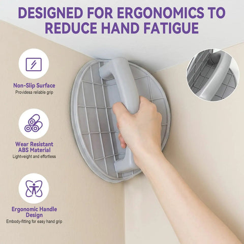 Drywall Corner Sander Kit with 15 Reusable 9-Inch Sanding Discs in use, showing non-slip ergonomic handle, ideal for wall corners.