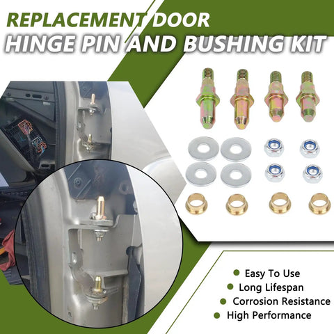 Door Hinge Pin And Bushing Repair Kit For Chevy GMC Trucks And SUVs 1999 2007 with components and installed view