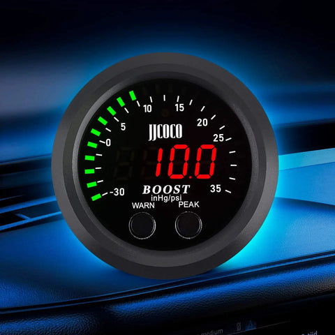 Dope Universal Turbo Boost And Vacuum Gauge Kit With Red LED Display 2 1 16th Inch Gauge Reads 0-35 PSI Boost And -30 To 0 InHg Vacuum Plug-and-Play For Turbocharged And Supercharged Cars, black gauge
