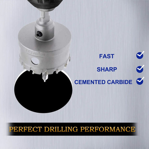 Heavy Duty 2 3/8 Inch Carbide Tipped Hole Saw Drill Bit featuring industrial TCT cemented teeth on metal surface.