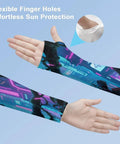 Chill Out Ice Silk Arm Sleeves delivering butter smooth compression and ultimate sun shield protection with flexible finger holes.