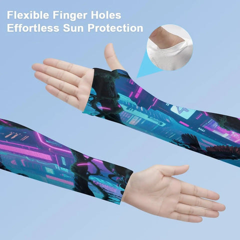 Chill Out Ice Silk Arm Sleeves delivering butter smooth compression and ultimate sun shield protection with flexible finger holes.