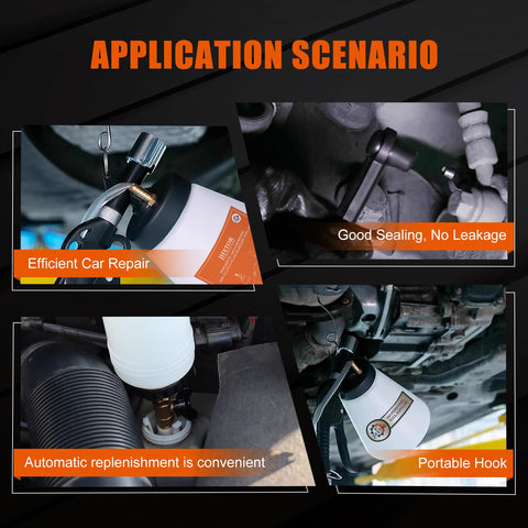 Pro Grade Pneumatic Brake Bleeder Kit For Cars Trucks And Motorcycles shown in various application scenarios
