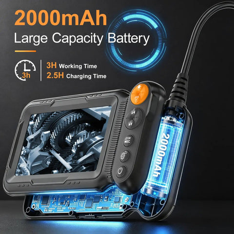 Dual Lens Endoscope Camera With Light Borescope 5 Inch HD IPS Screen Inspection Tool display with 2000mAh battery