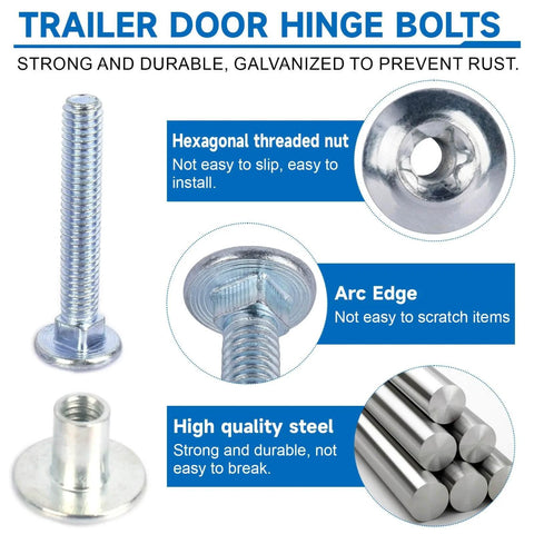 Trailer Hasp Bolt Kit With Carriage Bolts And Torx Barrel Nuts For Enclosed Trailers showing galvanized bolts and threaded nut details.