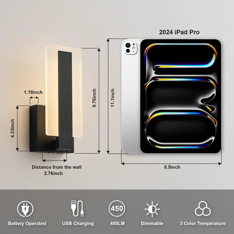 Rechargeable Wireless Wall Sconces Two Pack With Remote, Battery Operated Modern Wall Lights, Dimmable by iPad Pro comparison