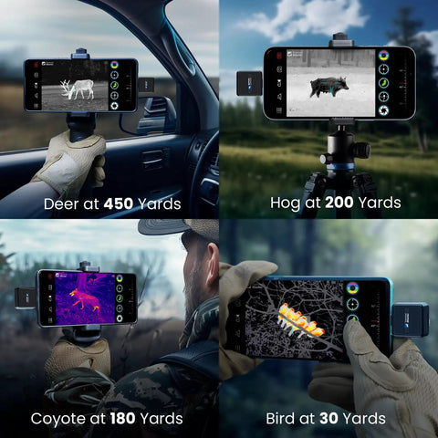 Long Range Thermal Monocular For iPhone With 13mm Lens And Tactical Handle Infrared Imager Detecting Deer, Hog, Coyote, Bird