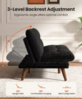 Side view of 66 Inch Convertible Futon Sofa Bed With Corduroy Upholstery, Adjustable Backrest And Armrests, Solid Wood Frame, Black