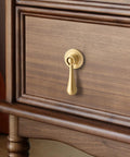 Solid Brass Cabinet Knobs 2 Pack In Brushed Gold Finish on wooden dresser drawer