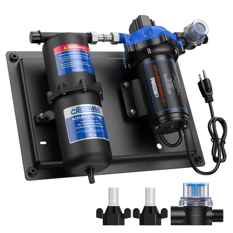 110V Water Pump With Pre-Pressurized 1L Accumulator Tank, Quiet Water Transfer System, 7 GPM At 70 PSI With 125 PSI Tank for RVs